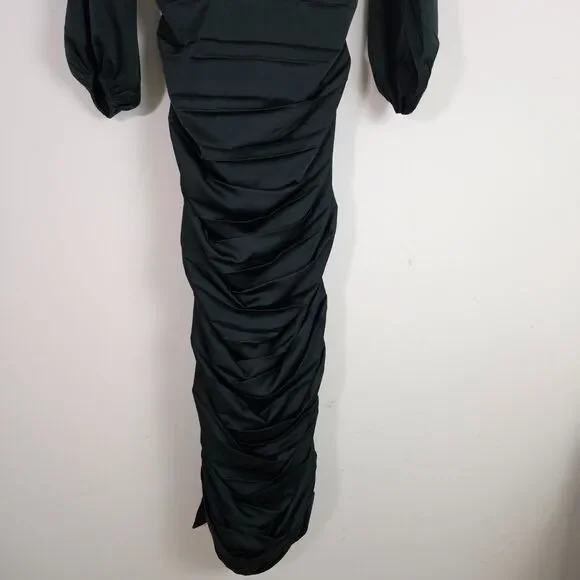 Veiled Collection Selena Dress Medium Green Ruched Elegant Cocktail Gown - Picture 5 of 15